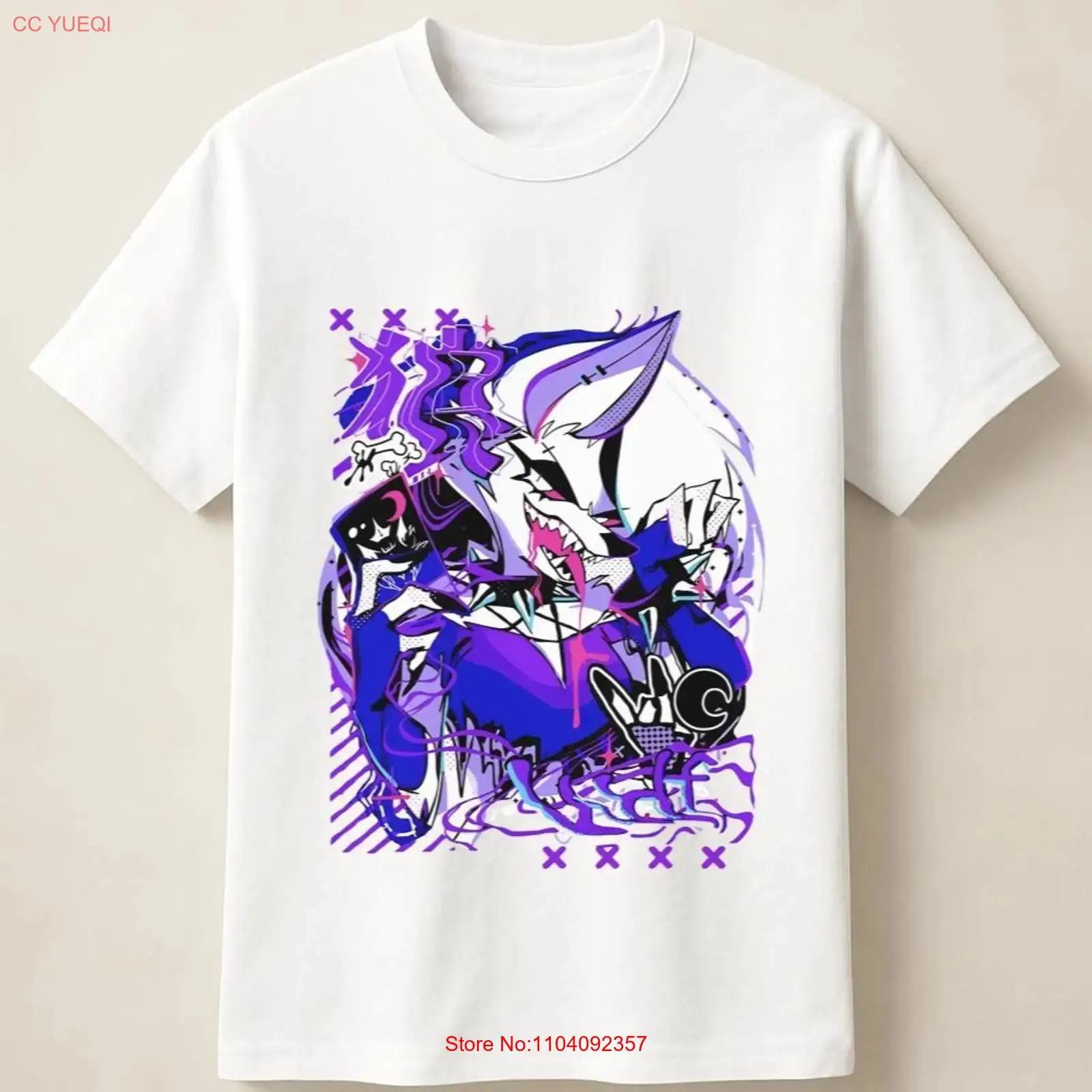 Anime Merchandise Posters - تي شيرت بتصميم ذئب أنيمي أرجواني